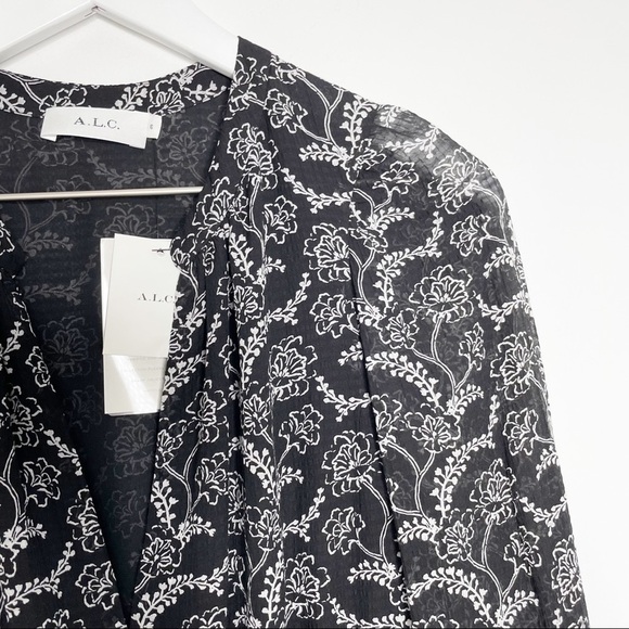 ALC Kate Dress Black White Floral Printed Long Sleeve Midi NWT 6 - Picture 7 of 11